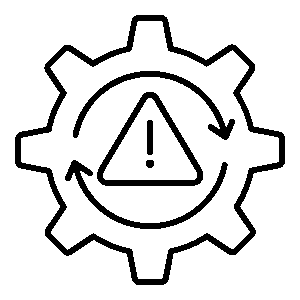 icon of process inefficiency a gear with a hazard logo