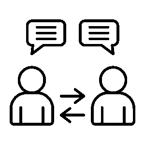 icon for reactive two human logos with arrows going back and forth and comments above each of the icons head