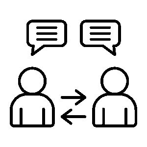 icon for reactive two human logos with arrows going back and forth and comments above each of the icons head